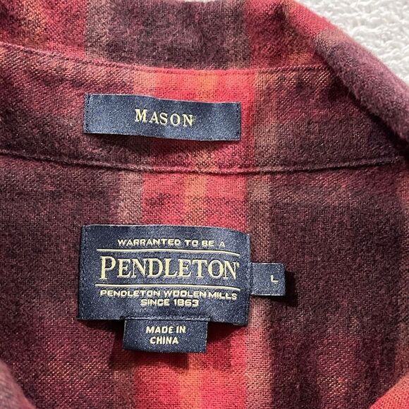 Pendleton Mason Shirt Mens L Red Plaid‎ Flannel Classic Long Sleeve Casual - Picture 3 of 9